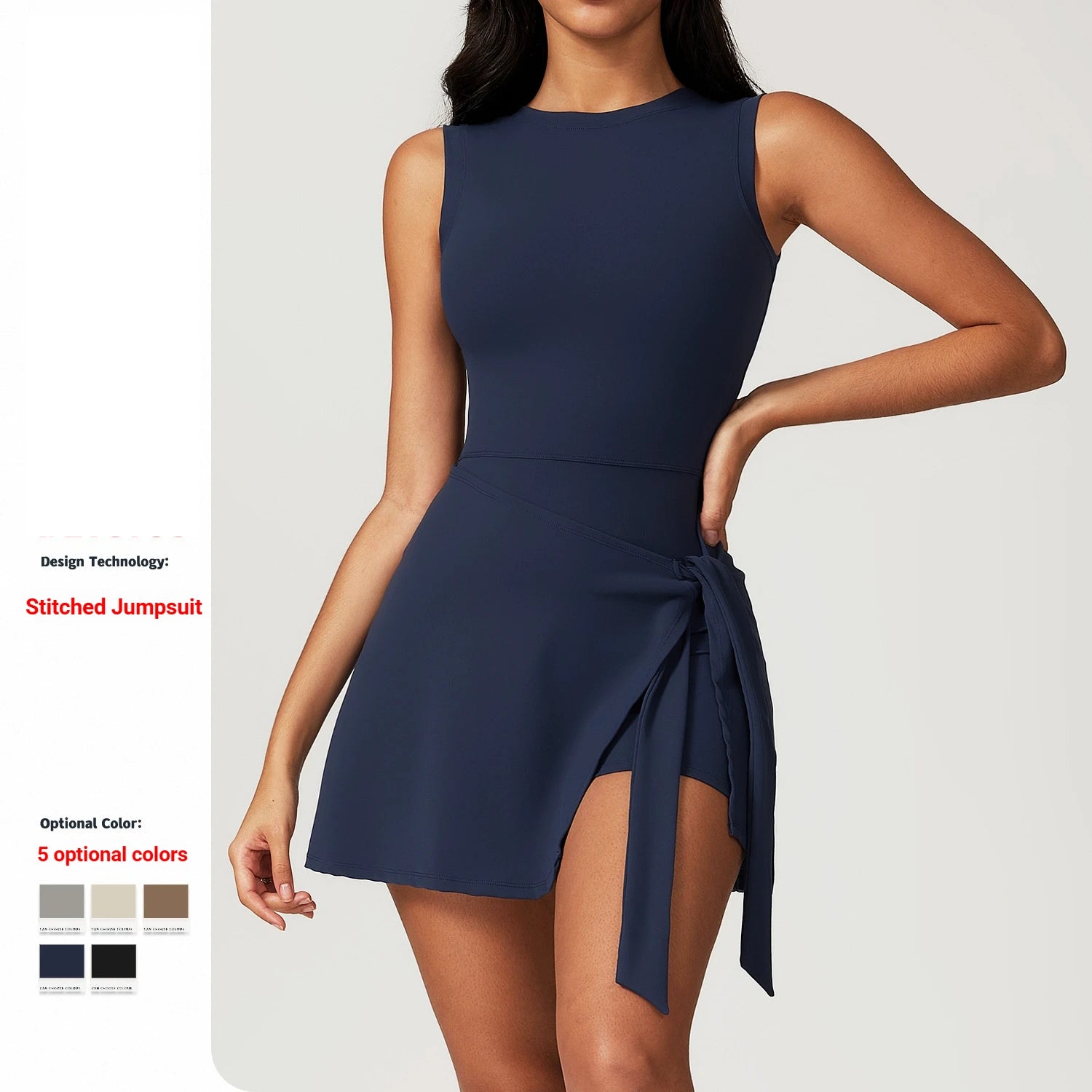 Women's Tennis & Golf Racerback Sleeveless Dress with Slit Lace-Up Anti-UV Sweat-Wicking Nylon Spandex One-Piece Workout Custom