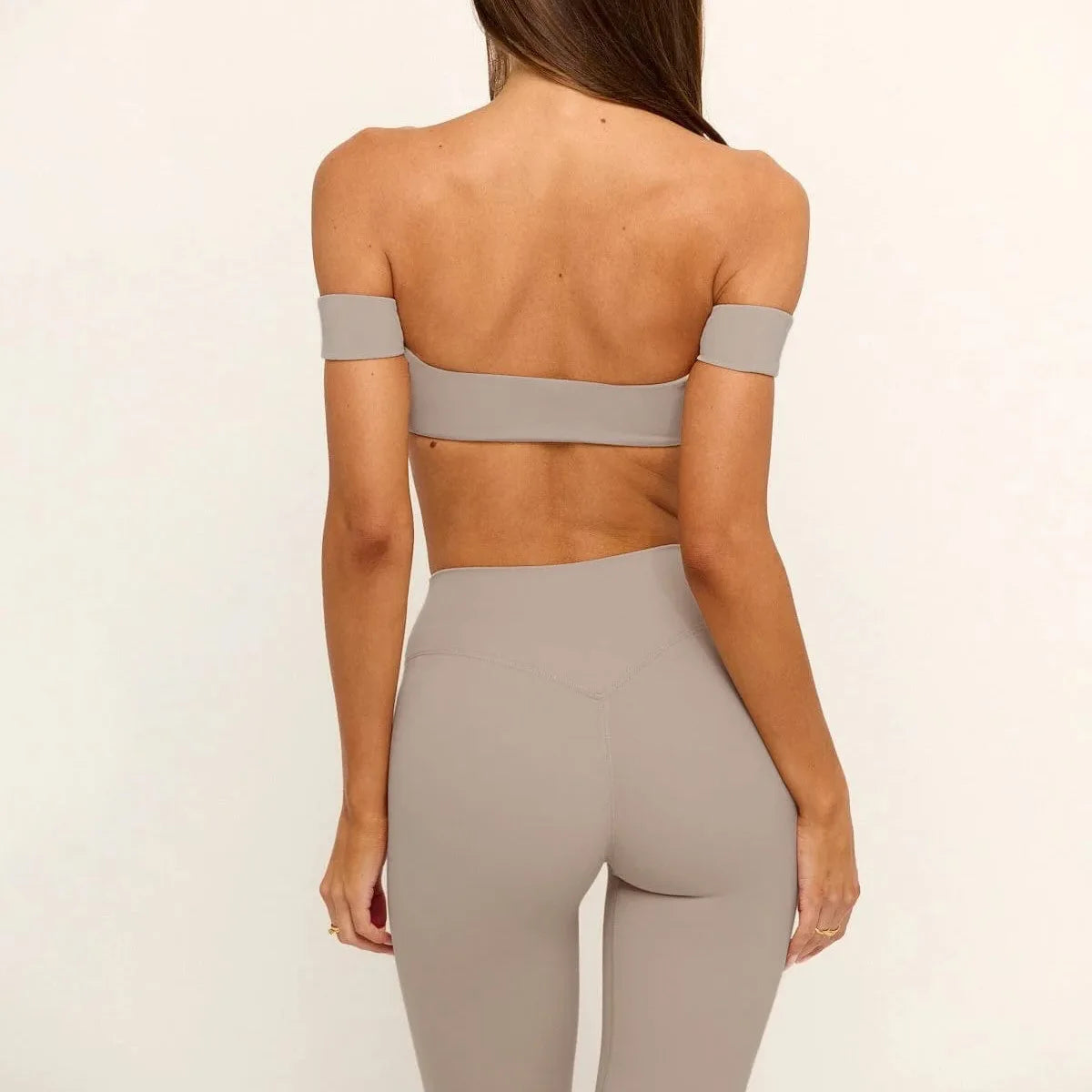 Women 2 Piece Outfit Casual Daily Workout Yoga Set  Off the Shoulder Crop Sports Bra High Waist Seamless Leggings Custom Logo