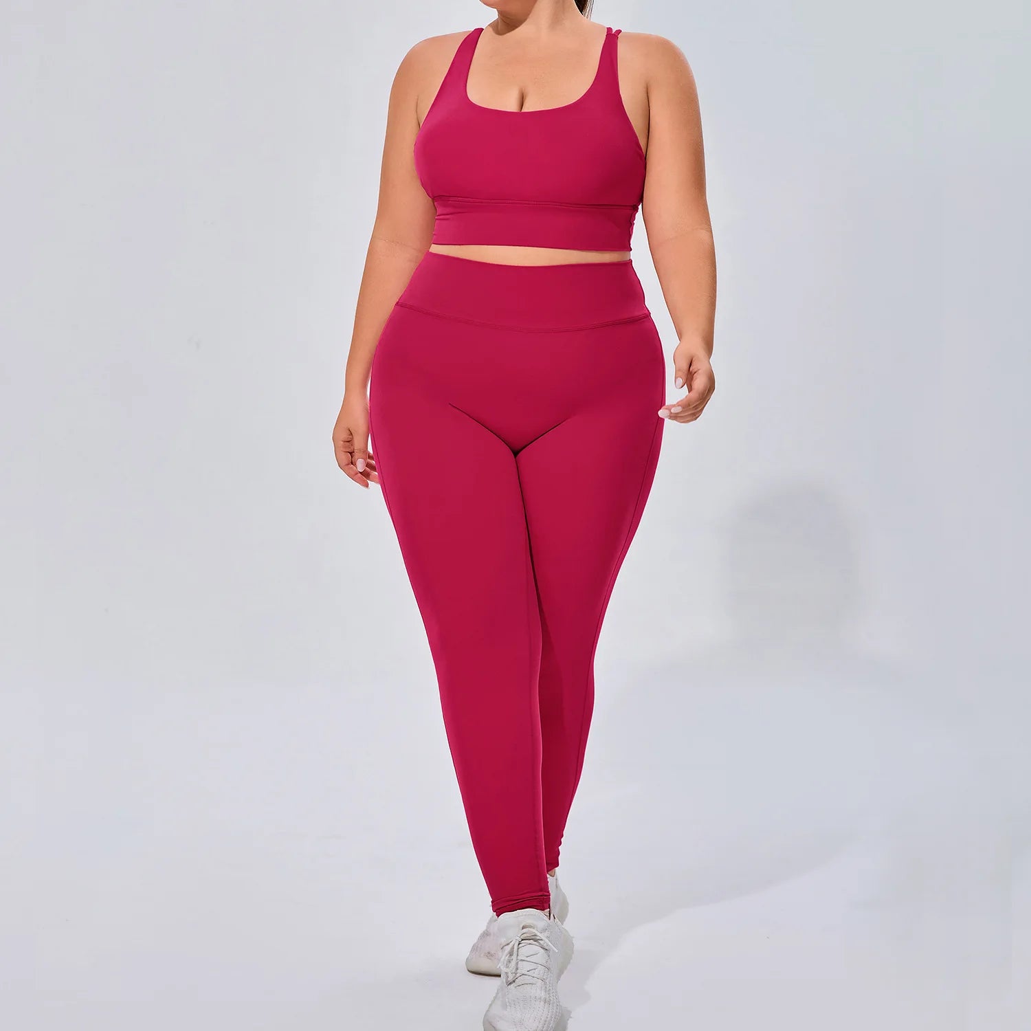 Wholesale Plus Size Soft Feel Yoga Set Criss Cross Back Sports Bra High Waist Leggings 2 Piece Activewear Set