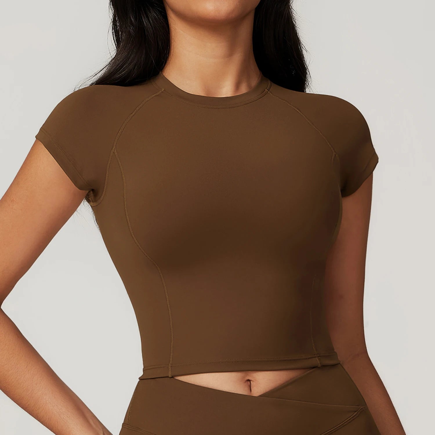 Wholesale Custom Logo Eco Friendly Quick Dry V-shaped Cross Waist Short Sleeve Shirt YogaLeggings Yoga Shorts