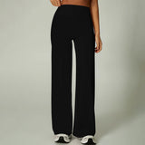 High-Waisted Wide-Leg Active Pants with Elastic Waist Four-Way Stretch Breathable Print for Workout & Casual Wear