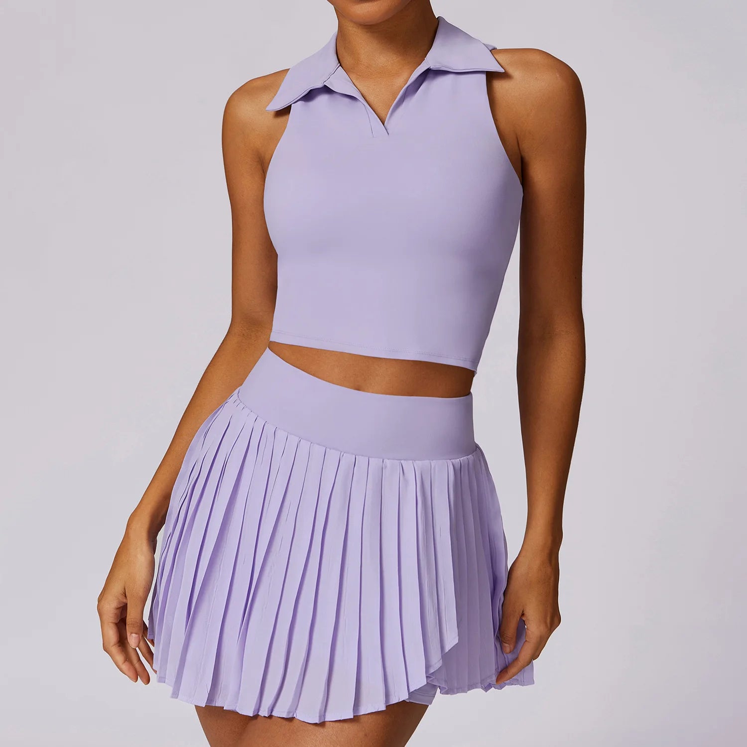 Women's Tennis Skirt Set Solid Breathable Lightweight with Sleeveless Polo Top (Spandex/Nylon) for Yoga & Fitness