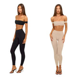 Women 2 Piece Outfit Casual Daily Workout Yoga Set  Off the Shoulder Crop Sports Bra High Waist Seamless Leggings Custom Logo