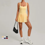 Custom Logo Tennis Dress Backless Sports Dress Pleated One Piece Women Yoga Golf Dress Gym Fitness Workout Wear