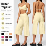 Summer Women Sports Gym Outdoor Bra Tight Fit Quick Dry Solid High-Waisted Capri Pants 2 Piece Yoga Clothes Set Activewear