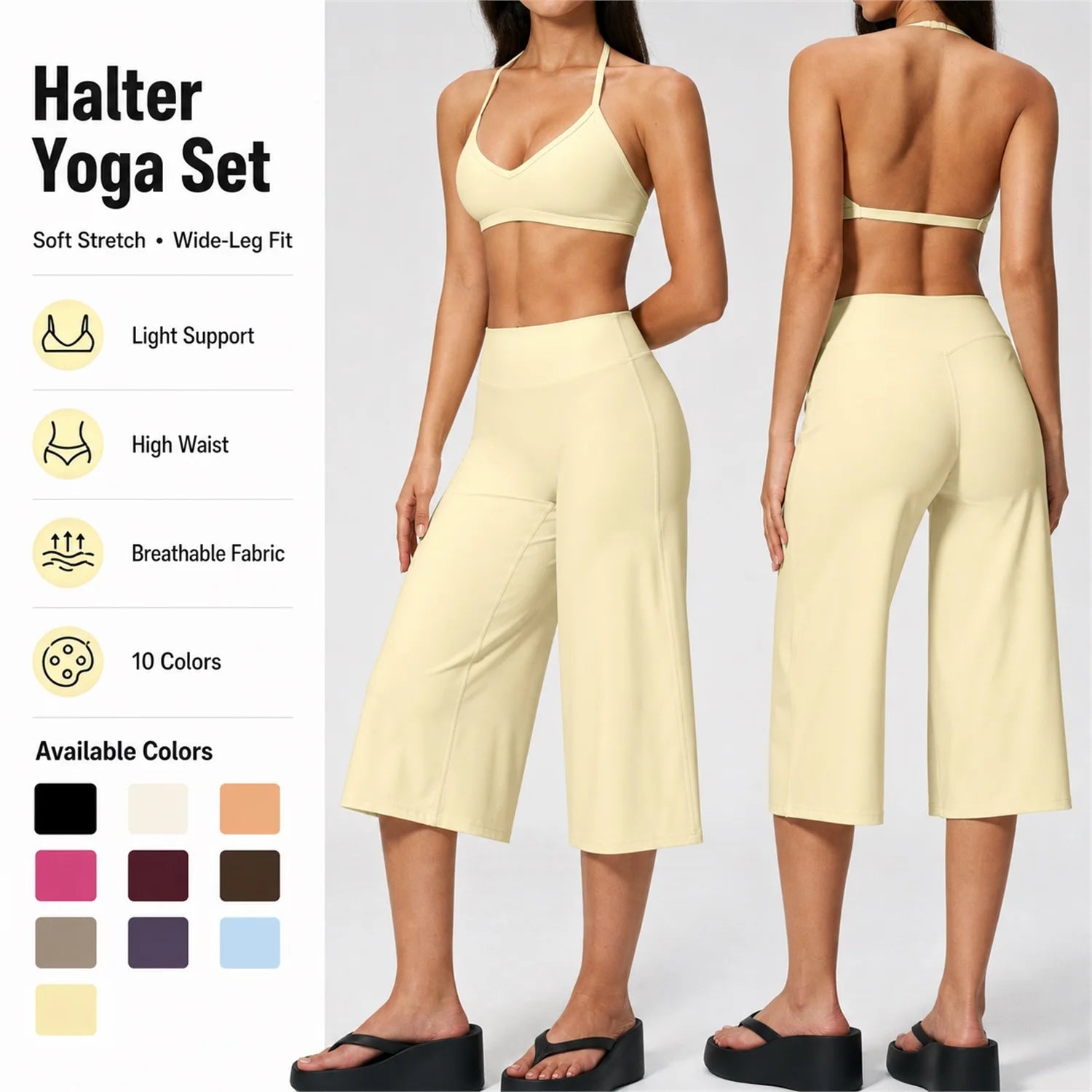 Summer Women Sports Gym Outdoor Bra Tight Fit Quick Dry Solid High-Waisted Capri Pants 2 Piece Yoga Clothes Set Activewear