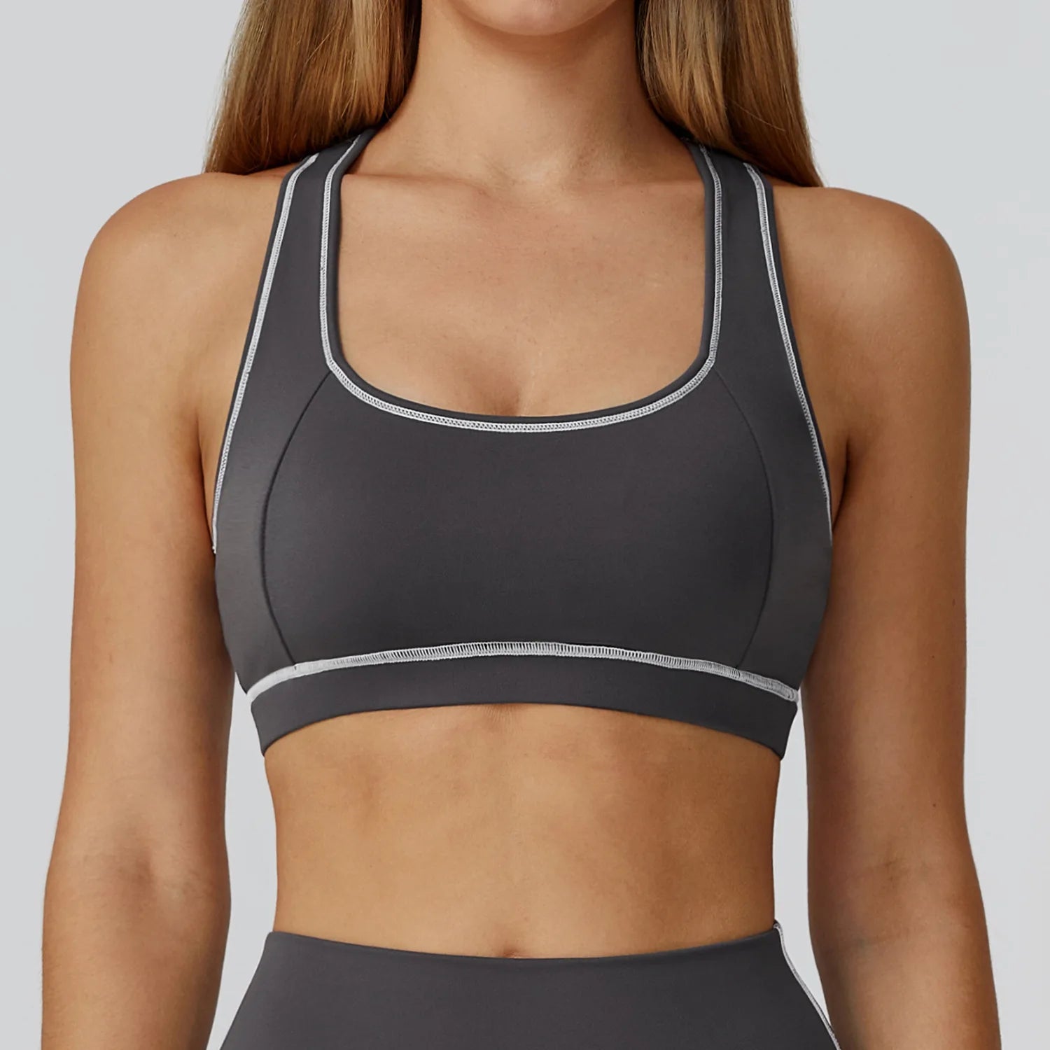 Yoga Tank Top Women Contrast Stitching Built-in Bra Racerback Gym Wear Seamless Workout Sports Vest