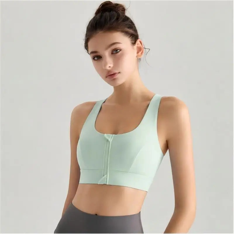 Women Front Zipper Sports Bra Built-in Fixed Cups High Impact Gym Crop Top Wireless Breathable Workout Activewear