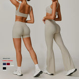 Quick Dry V Waist Shorts & Flared Pants Gym Fitness Sets Activewear Sports Bra Solid Yoga Sets Breathable Lightweight