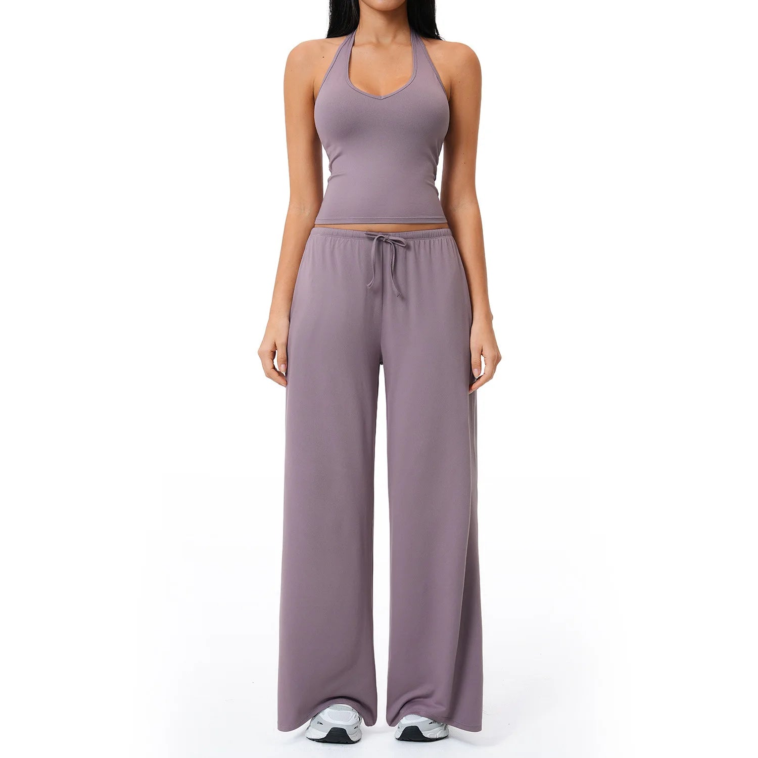 Solid Halter With T Strap Yoga Gym Sets Quick Dry Breathable Top Lightweight Loose Pants Women Summer Sports Outdoor Clothing
