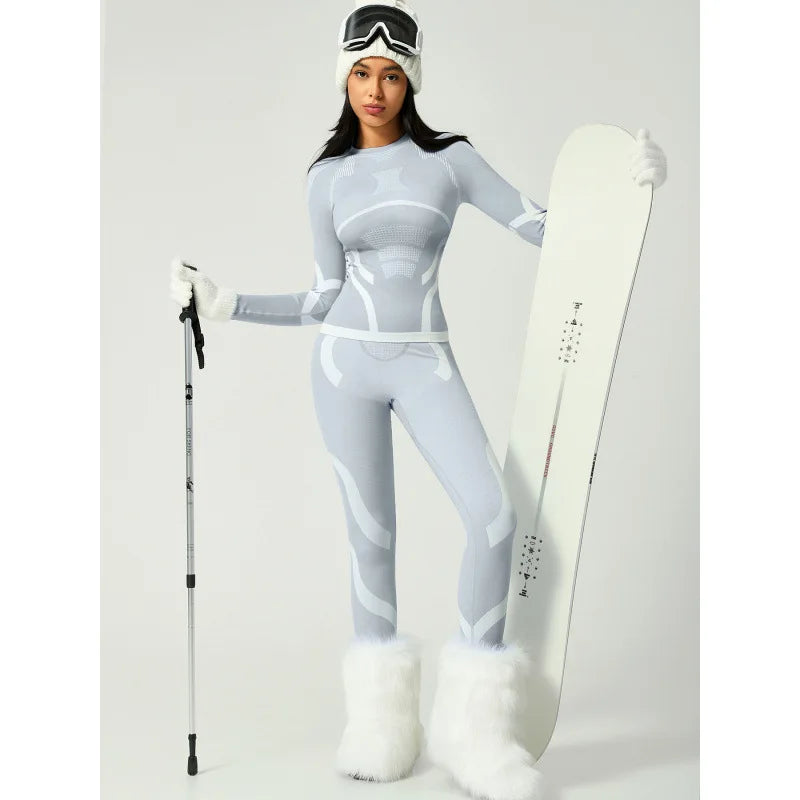Seamless Ski Base Layer Set Women Thermal Underwear Long Sleeve Compression Snowboard Sportswear Set Custom Logo