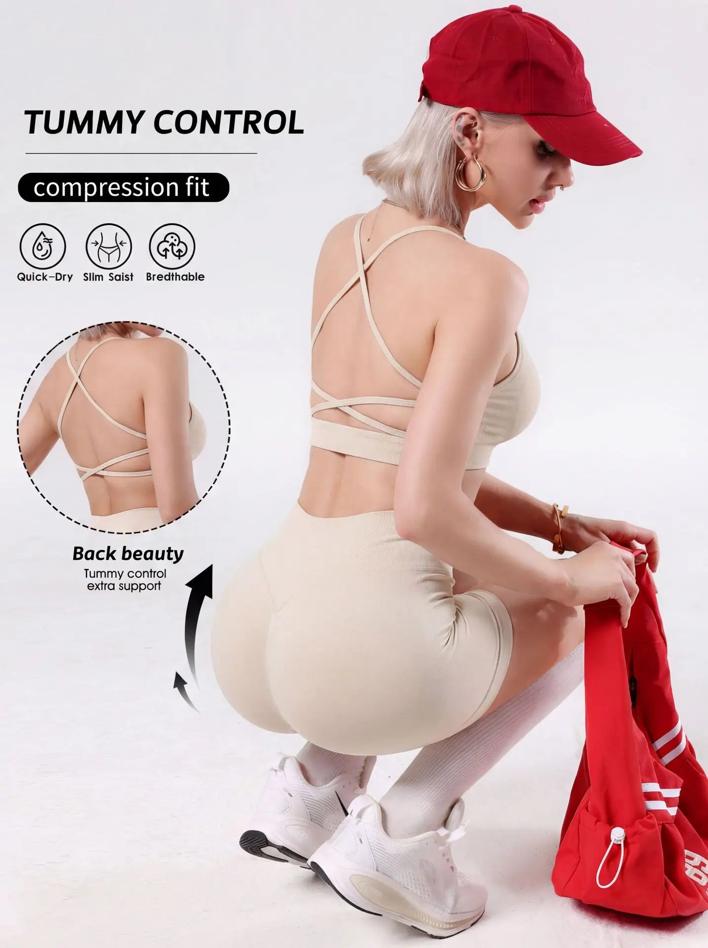 Women Lightweight Reversible Sports Bra Shorts Sets Quick Dry Seamless Yoga Bra High Impact Shock-proof Cross Back  Sport Bra