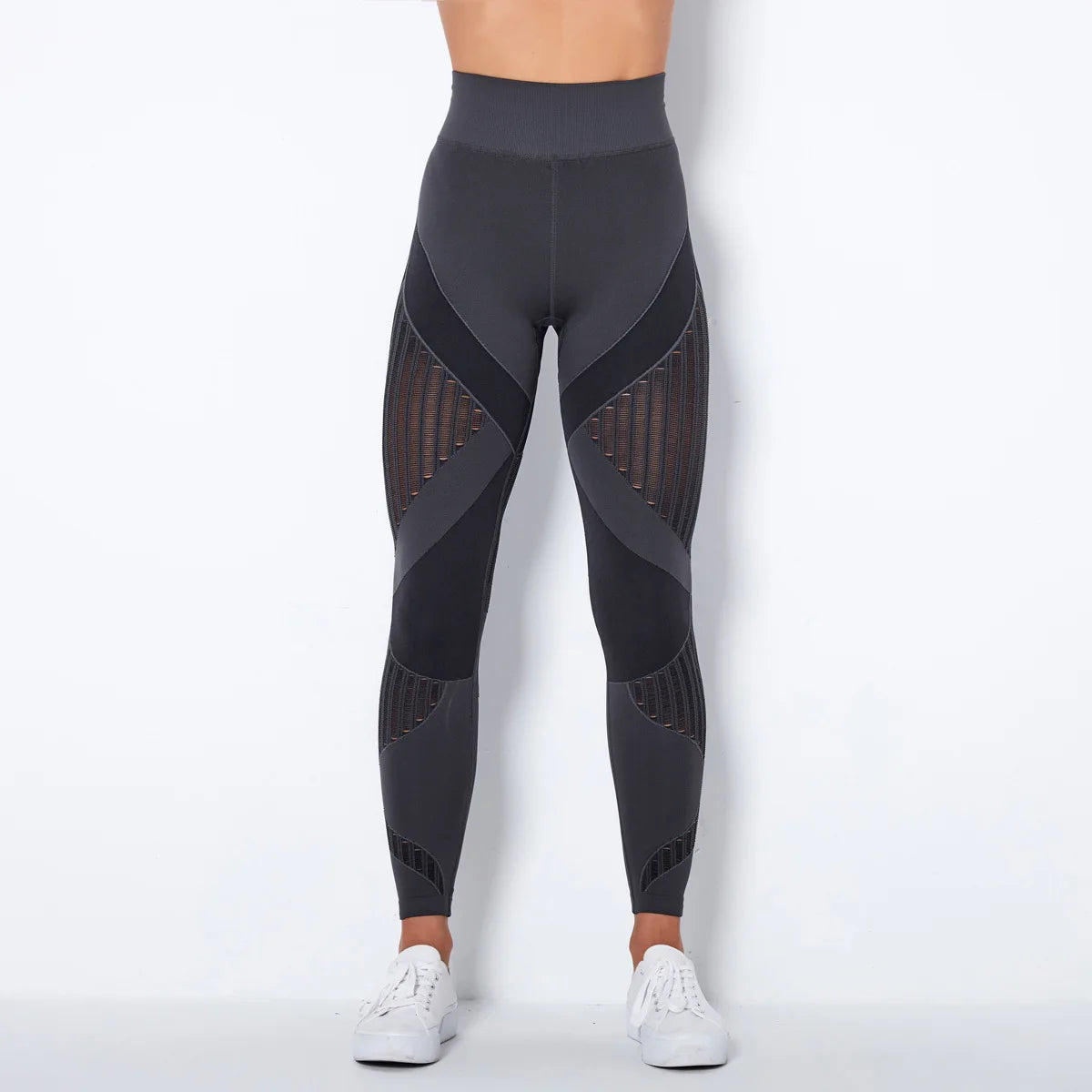 Wholesale High Waist Seamless Leggings Color Block Mesh Ribbed Panel Yoga Pants Women Booty Lift Gym Tights