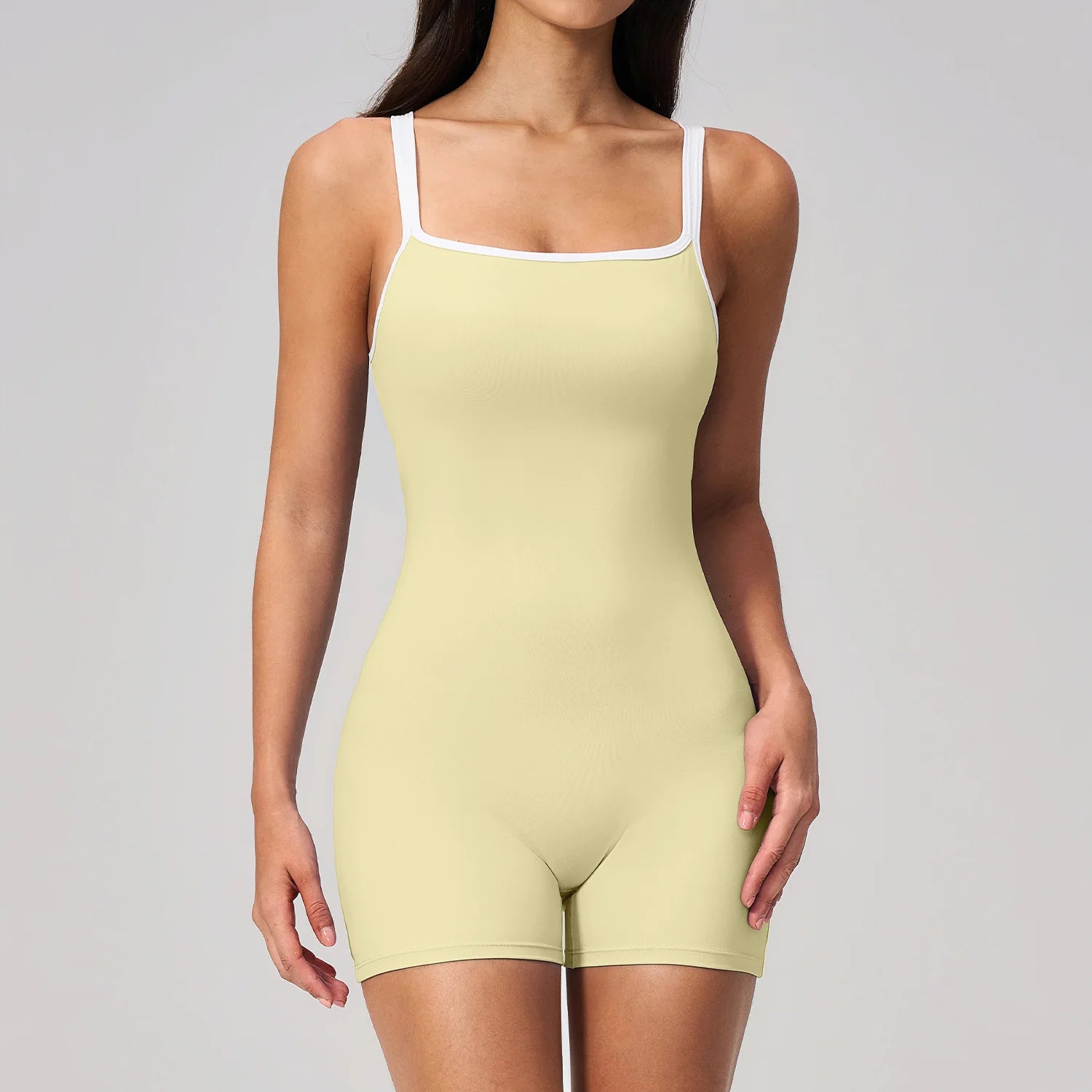 Women's Colorblock Strappy Yoga Bodysuit Tummy Control Lift Cross-Back Workout Romper Moisture-Wicking Breathable Sports