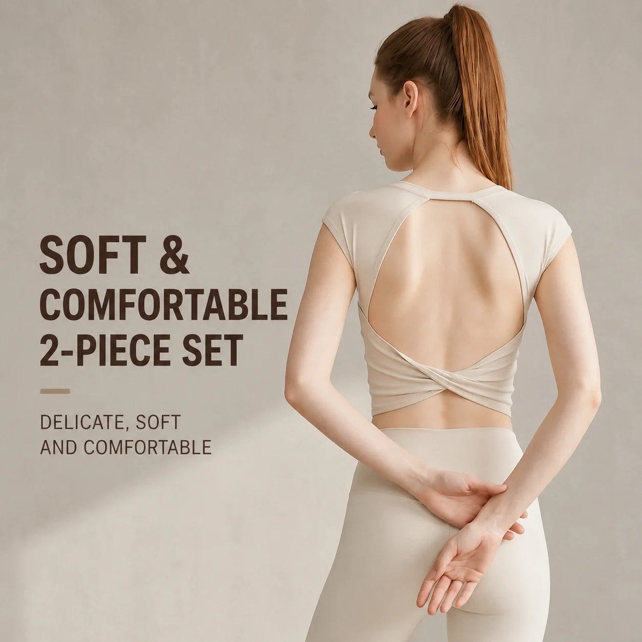 Women Solid 2 Piece Gym Set Front Open Back Crossover Crop Top High Waisted Leggings Workout Yoga Set OEM Custom Logo