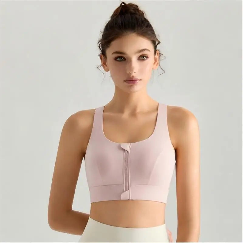 Women Front Zipper Sports Bra Built-in Fixed Cups High Impact Gym Crop Top Wireless Breathable Workout Activewear