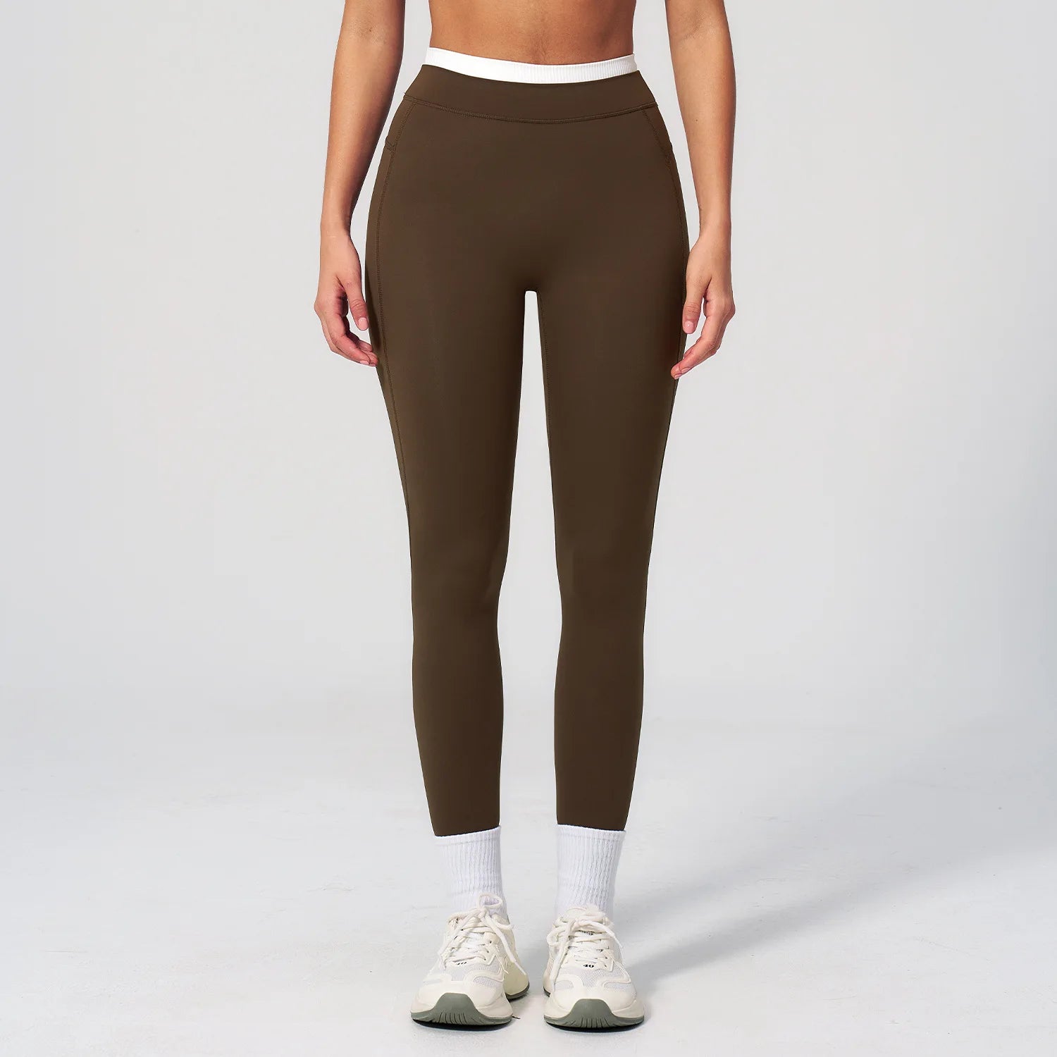 Women's Naked Feeling Yoga Pants, Ribbed High Waist Color Block Slim Fit Workout Leggings for Running & Fitness