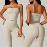 OEM Custom Logo Strapless Bandeau Top Women Yoga Bra Padded Gym Crop Tank Wireless Tube Top Workout Activewear Vest