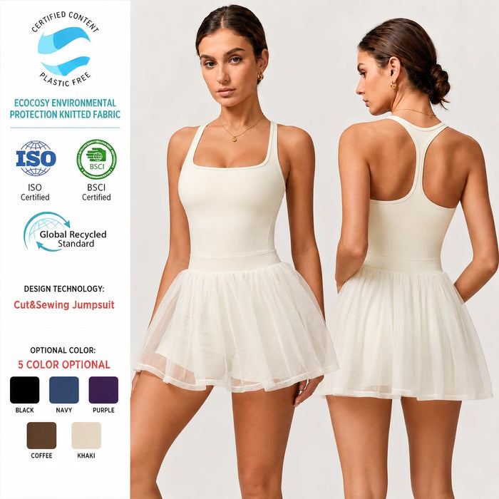 Wholesale Eco Recycled Breathable 2 In 1 Skirt with Pocket short sleeve shirt tshirt women One Piece Tennis