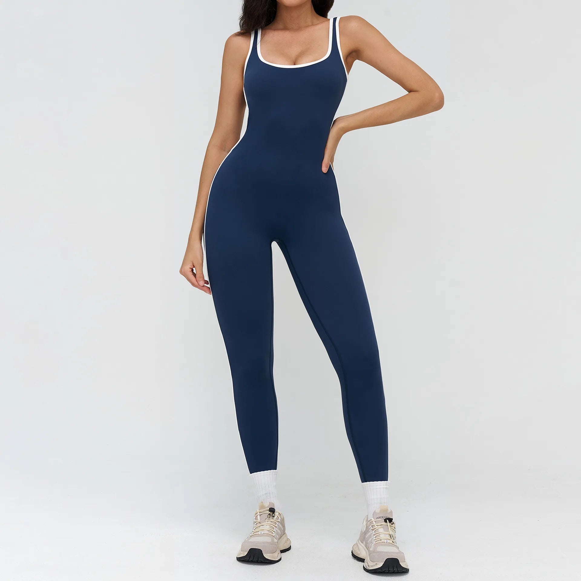 Custom Logo Yoga Bodysuit Yoga Jumpsuit Women Backless Contrast Trim One Piece Sleeveless Gym Fitness Workout Wear