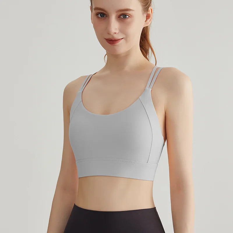 Women Strappy Back Sports Bra Adjustable Hook and Eye Closure Scoop Neck Gym Crop Top Criss Cross Back Yoga Bra