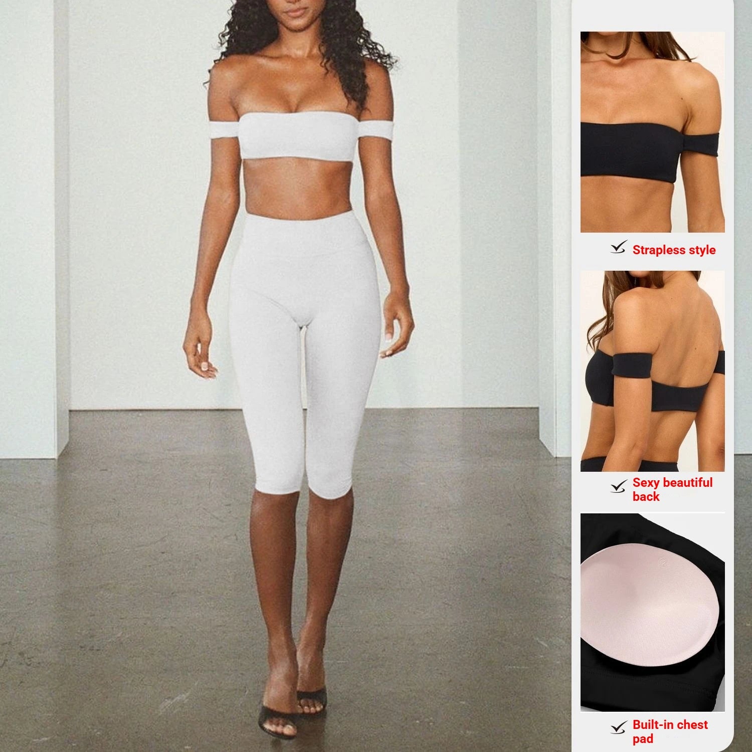 Women 2 Piece Outfit Casual Daily Workout Yoga Set  Off the Shoulder Crop Sports Bra High Waist Seamless Leggings Custom Logo
