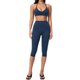 Factory  2 Pieces Crop Capri Leggings Inseam 38cm and and V Neck Halter Sport Bra for Yoga Fitness Activewear Custom Logo