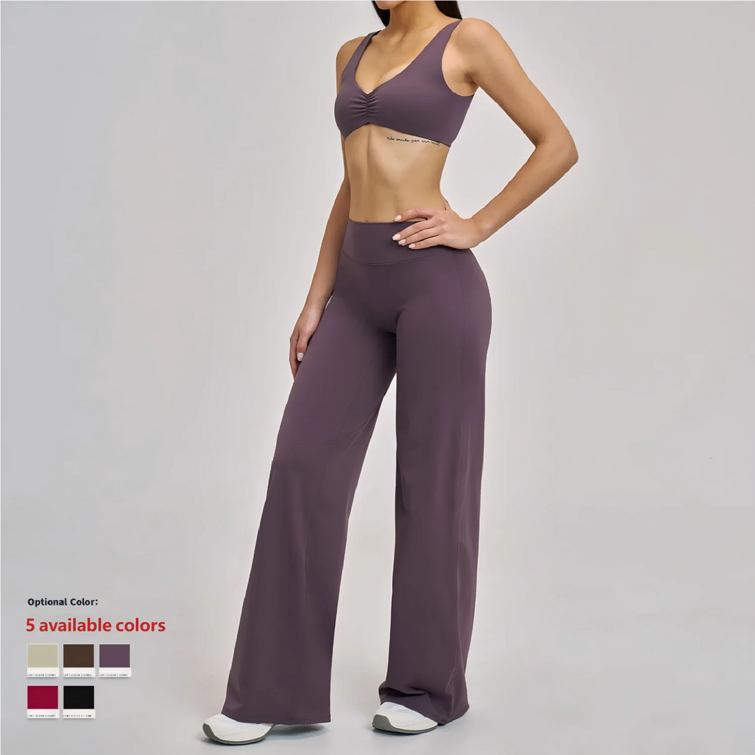 Custom High Stretchy Summer Yoga Set Scrunch Sports Bras Quick Dry High Waist Elastic Flare Pants Workout Running Sportswear