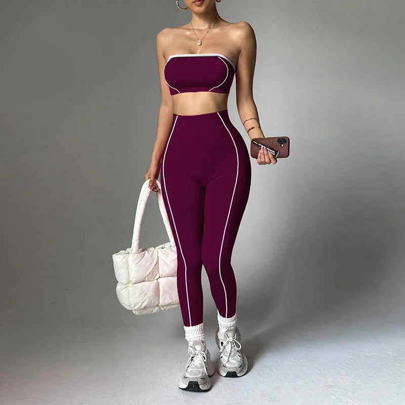 Wholesale Strapless Support Sports Bra Tummy Control Hip-Lifting Yoga Pants Set Women Running Fitness Activewear