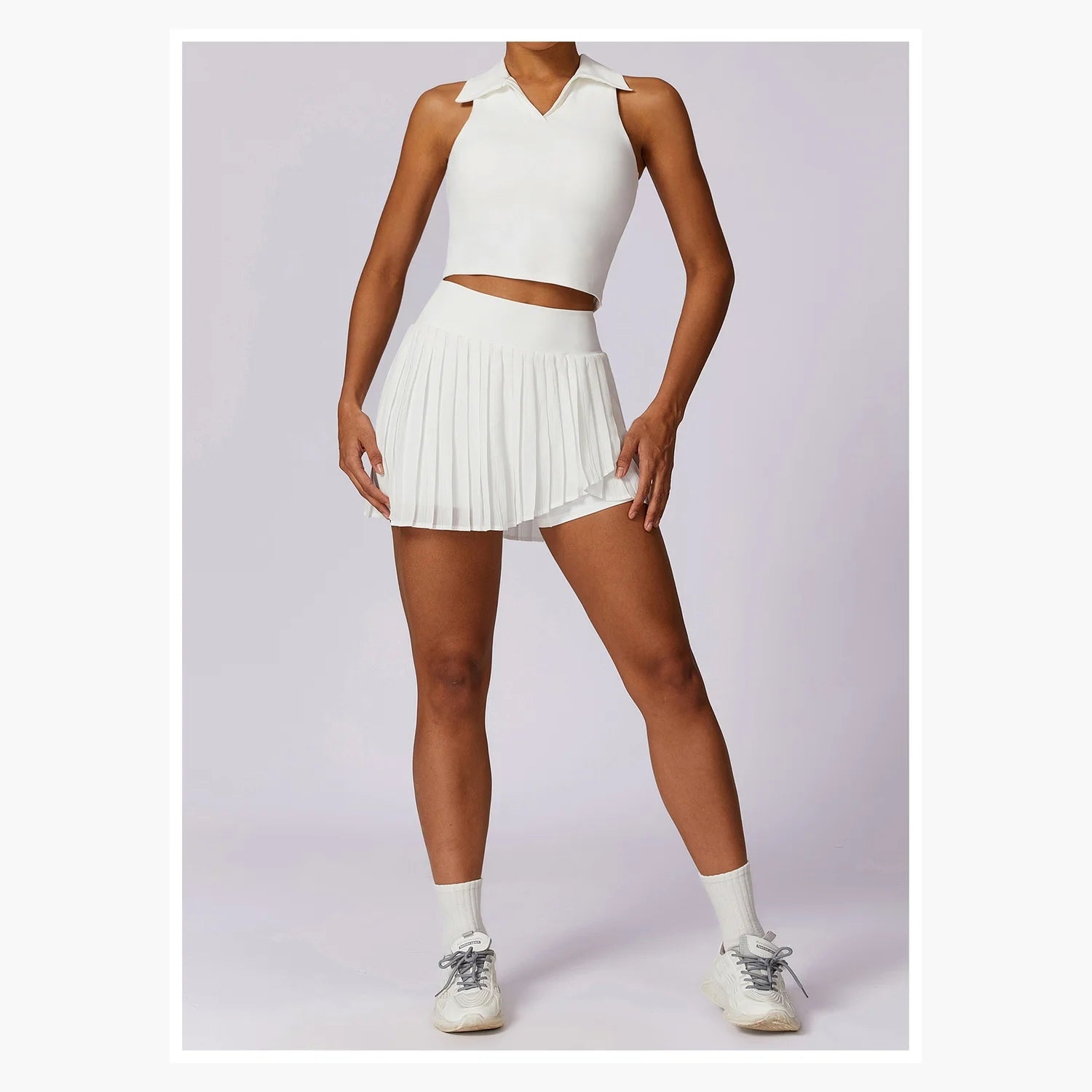 Women's Tennis Skirt Set Solid Breathable Lightweight with Sleeveless Polo Top (Spandex/Nylon) for Yoga & Fitness