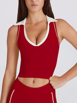 Custom Logo Yoga Set Women Polo Collar Contrast Trim Tennis Shorts Set 2 Piece Gym Workout Fitness Activewear