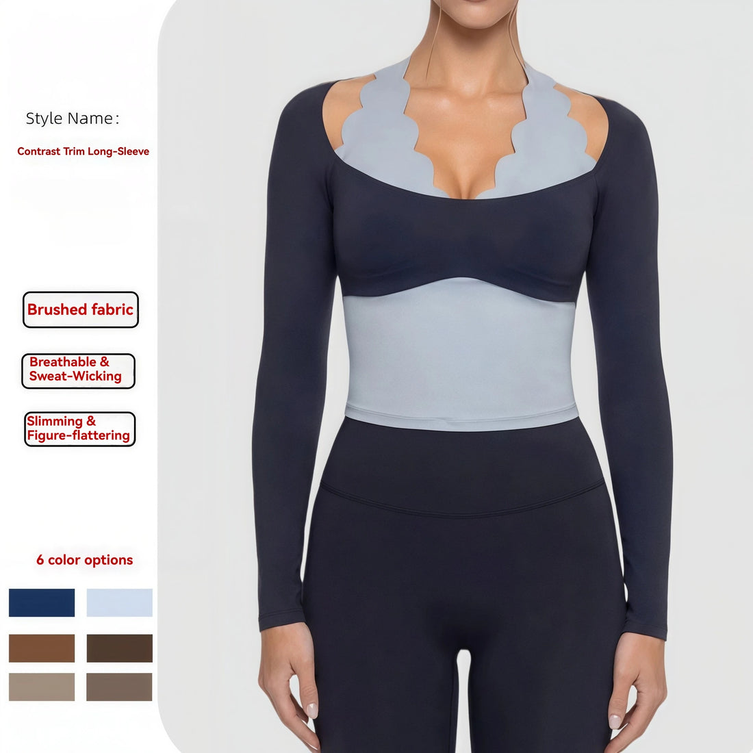 Four-Way Stretch Women's Activewear 2-Piece Yoga Set Halter Neck Long Sleeve Top High Waist Leggings Scalloped Workout
