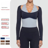 Four-Way Stretch Women's Activewear 2-Piece Yoga Set Halter Neck Long Sleeve Top High Waist Leggings Scalloped Workout