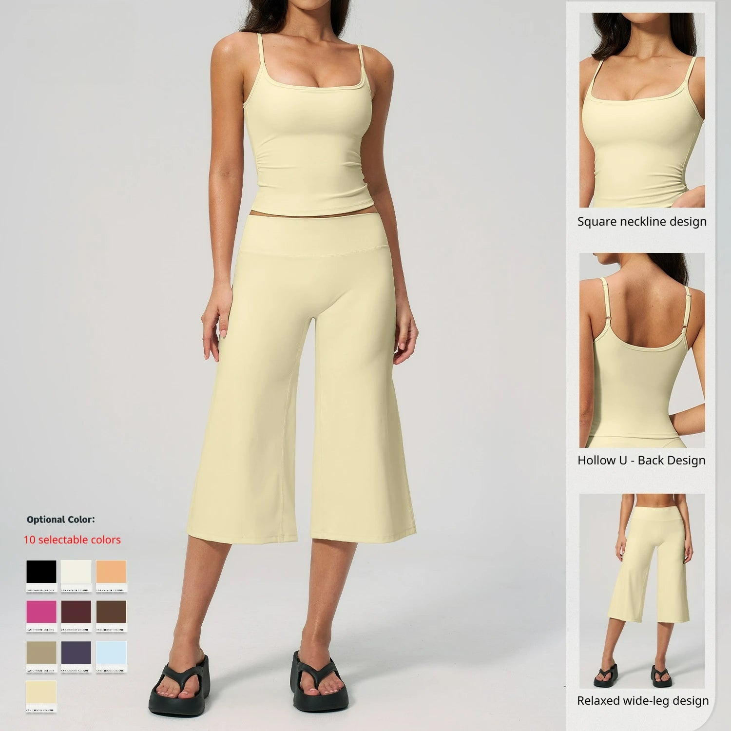 High-Waisted Elastic Waist Capri Pants Custom Logo Women's Solid Casual Two Piece Set Halter  Quick Dry Spandex/Nylon Activewear
