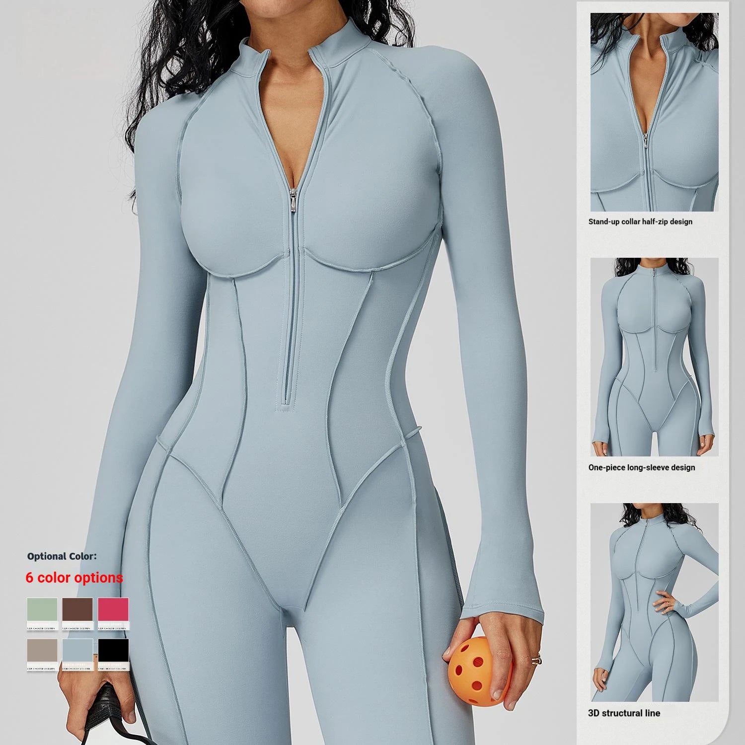 Zippered Front Breathable Gym Fitness Jumpsuit for Women Workout  Yoga Jumpsuit High Impact Sports Suit  Custom Logo