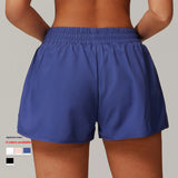 Custom Logo High Waisted Smocked Running Essentials Shorts Women 2 in 1 Athletic Gym Shorts with Pockets Double Layer Liner