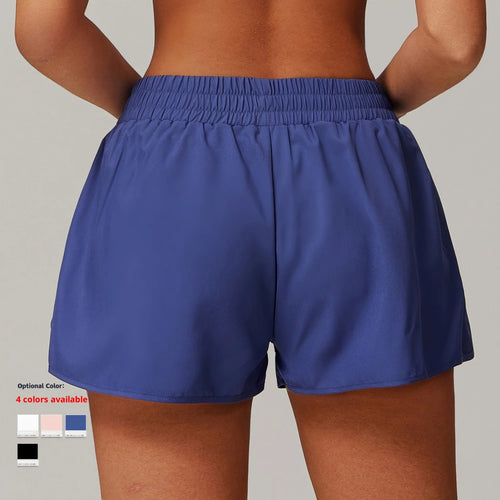 Custom Logo High Waisted Smocked Running Essentials Shorts Women 2 in 1 Athletic Gym Shorts with Pockets Double Layer Liner