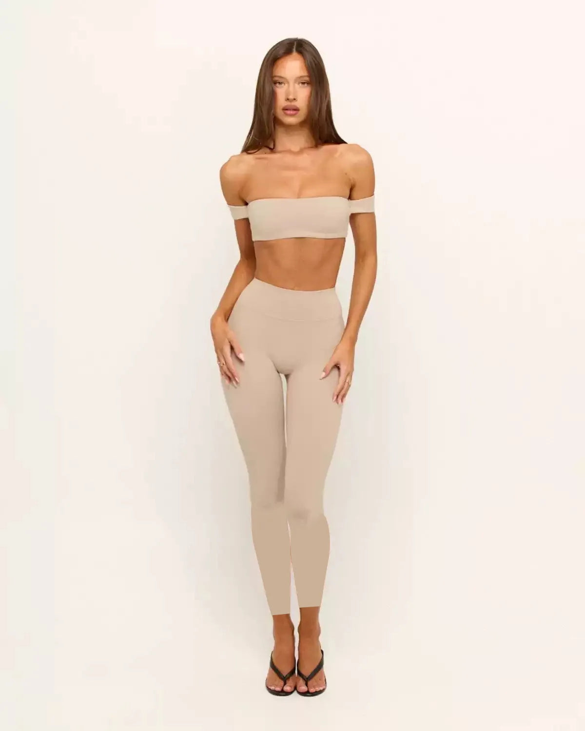 Women 2 Piece Outfit Casual Daily Workout Yoga Set  Off the Shoulder Crop Sports Bra High Waist Seamless Leggings Custom Logo