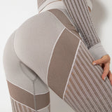 Wholesale High Waist Seamless Leggings Color Block Mesh Ribbed Panel Yoga Pants Women Booty Lift Gym Tights