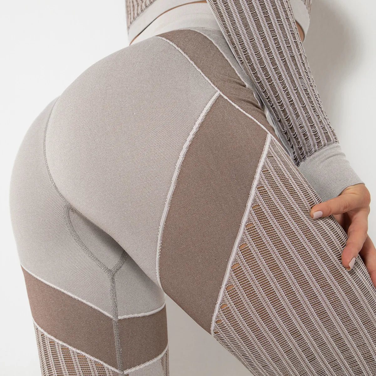 Wholesale High Waist Seamless Leggings Color Block Mesh Ribbed Panel Yoga Pants Women Booty Lift Gym Tights