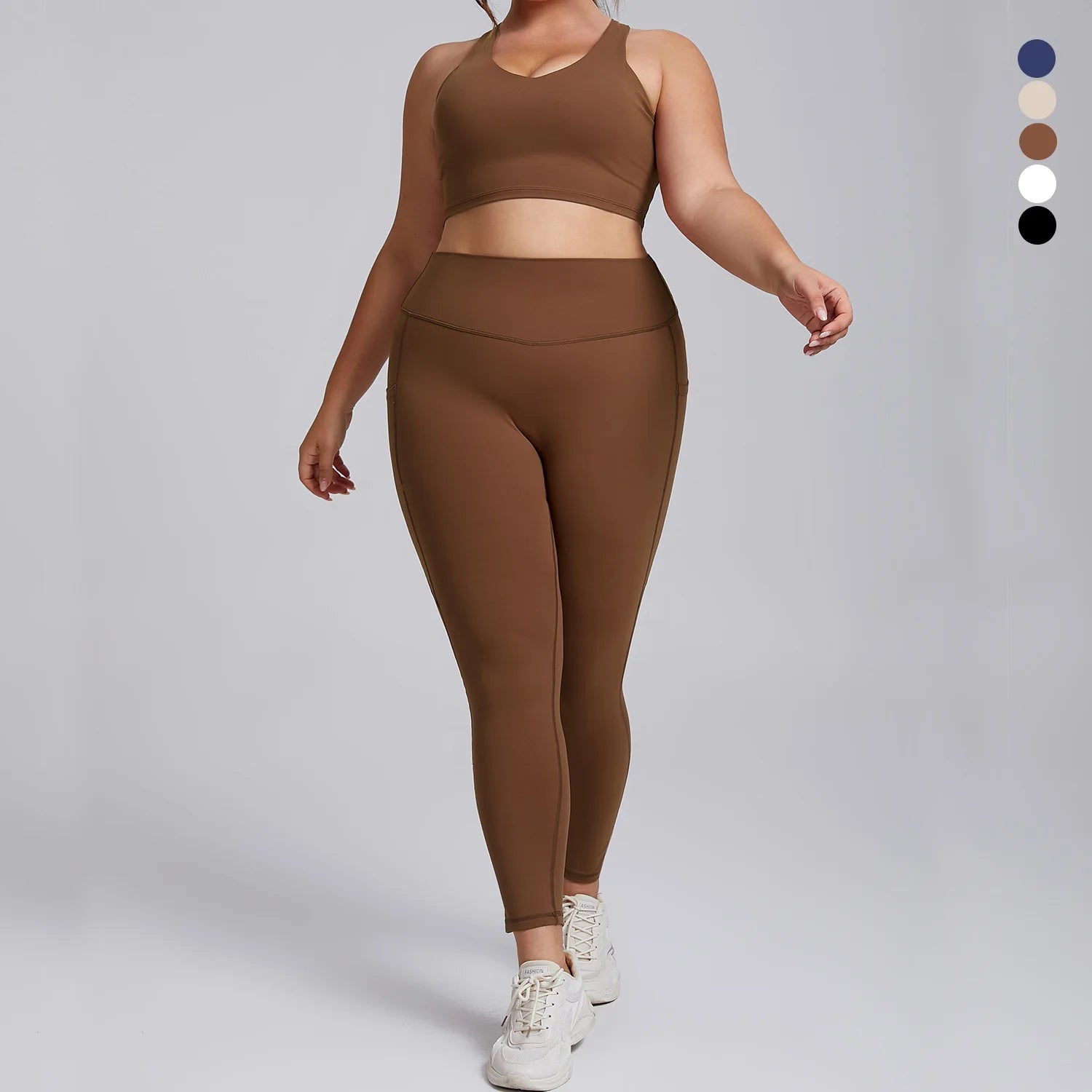 Custom XXXL Plus Size Active Sportswear Sports Bra High Waist High Elastic Pocket Yoga Pants Leggings Gym Fitness Sets