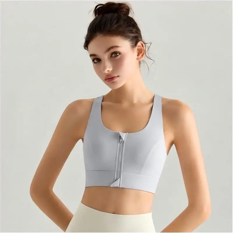 Women Front Zipper Sports Bra Built-in Fixed Cups High Impact Gym Crop Top Wireless Breathable Workout Activewear