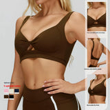 Women Twist Front Sports Bra Hollow Cutout Deep V Gym Crop Top Open Back Removable Padded Workout Yoga Bra 5 Colors