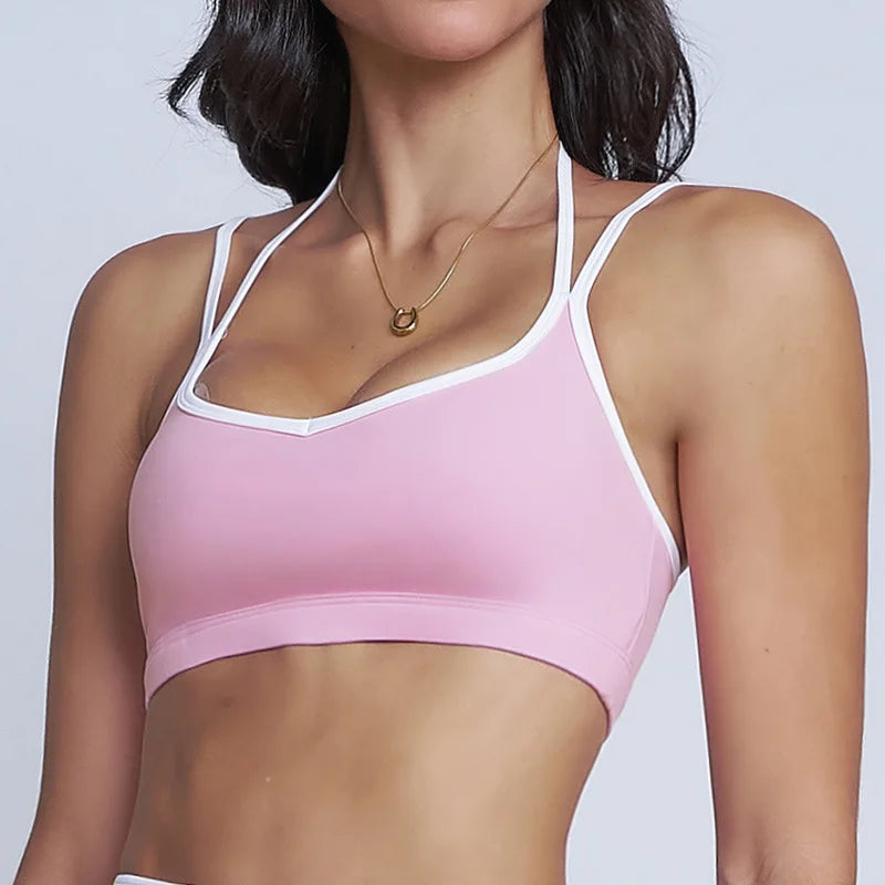 Yoga Bra Women Contrast Trim Dual Straps Wireless Padded Sports Bra Custom Logo Gym Workout Vest Tank Top