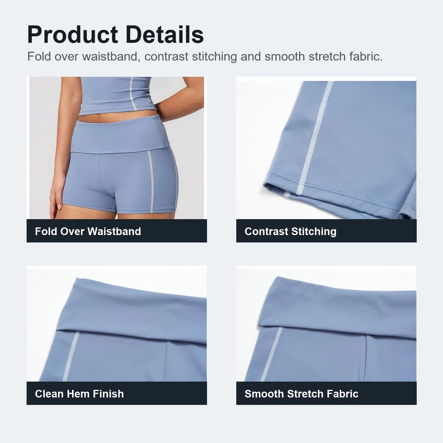 Custom Gym Shorts Contrast Stitch Elastic Folded Waist Running Tights Quick Dry Yoga Short Soft Women Workout Fitness Bottom