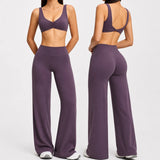 Custom High Stretchy Summer Yoga Set Scrunch Sports Bras Quick Dry High Waist Elastic Flare Pants Workout Running Sportswear