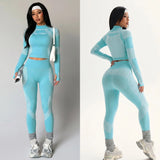 Summer New Seamless Lapel Long Sleeved Yoga Fitness Set, Slim Fit, Sexy, Moisture Wicking, Quick Drying Yoga Set Custom Logo