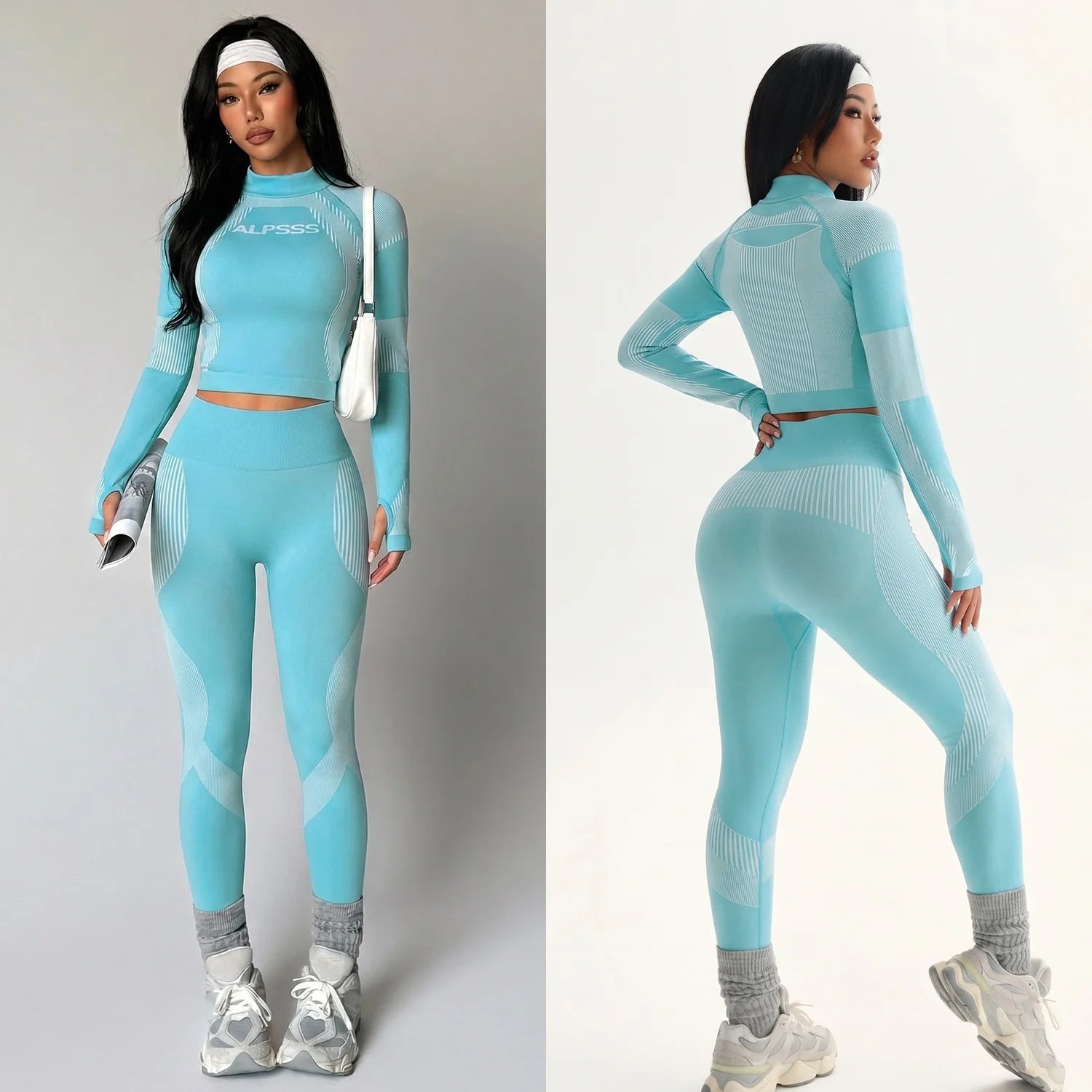 Summer New Seamless Lapel Long Sleeved Yoga Fitness Set, Slim Fit, Sexy, Moisture Wicking, Quick Drying Yoga Set Custom Logo