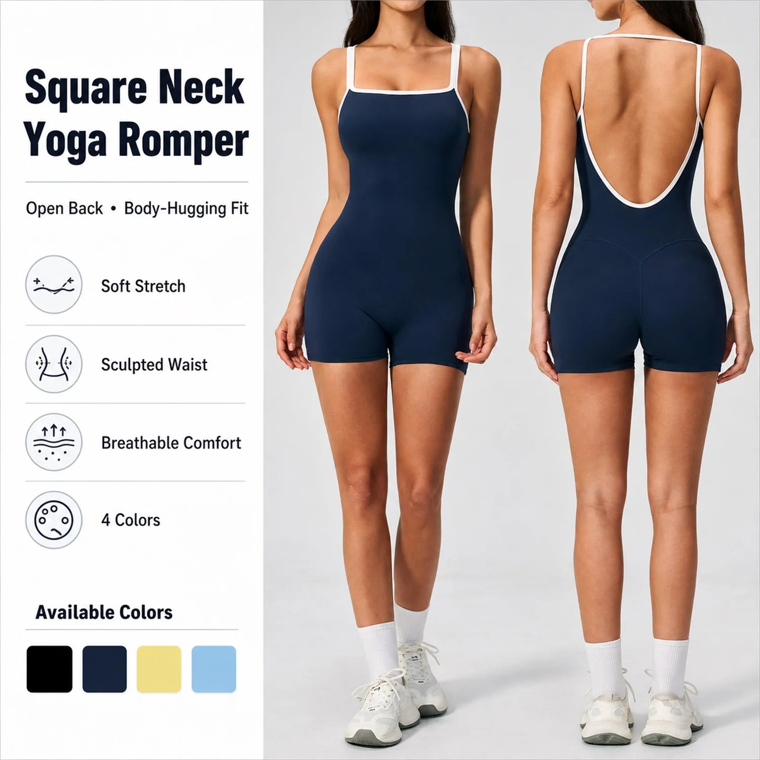 Women's Colorblock Strappy Yoga Bodysuit Tummy Control Lift Cross-Back Workout Romper Moisture-Wicking Breathable Sports