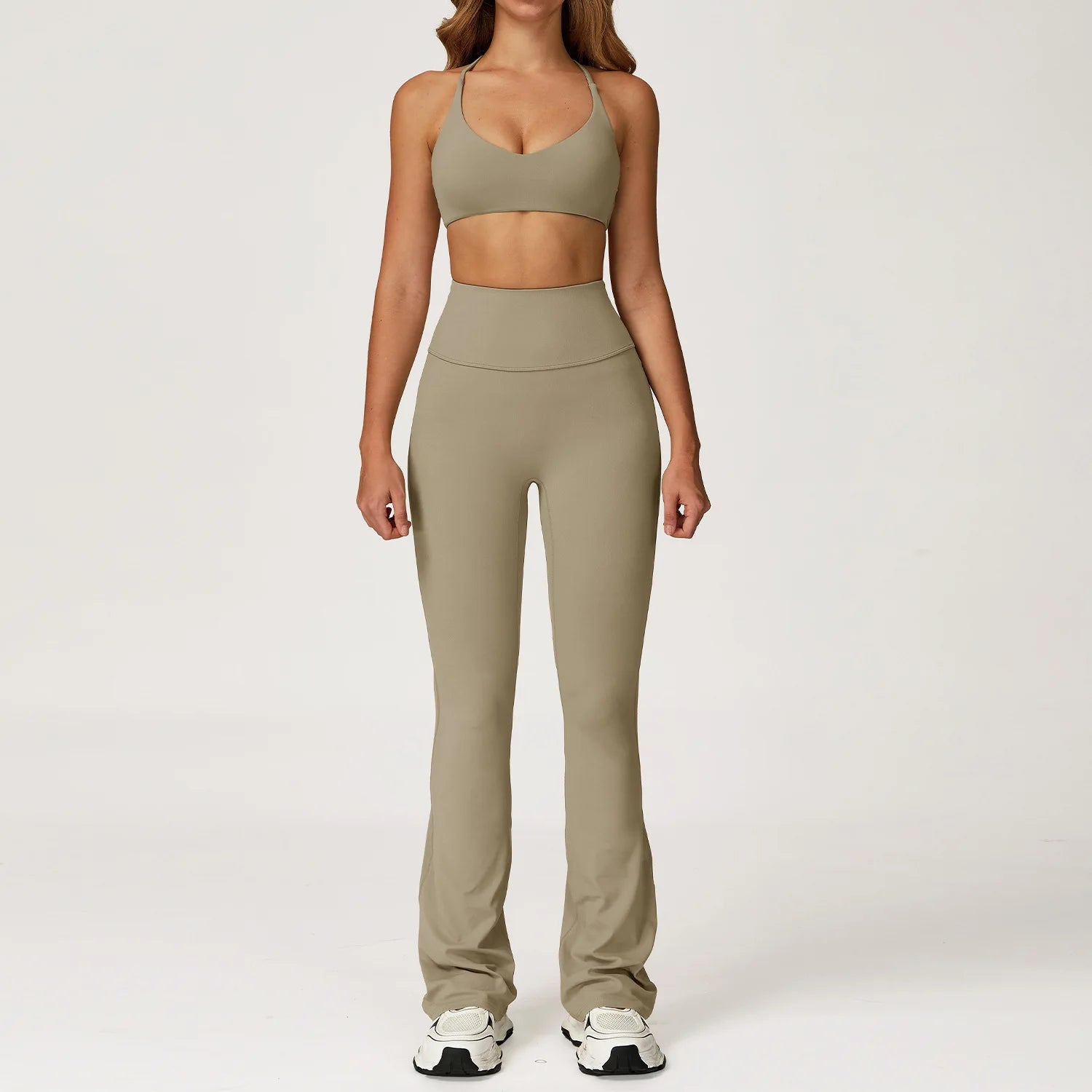 Breathable Women Running Yoga Wear Workout Long Sleeve T-Shirts Yoga Sports Crop Tops Flared Pants Bra Yoga Sets Custom